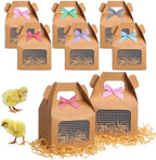 Maitys 36 Pcs Chicken Birthday Party Favor Boxes Farm Animal Foldable Chicken Box with Raffia Grass Bow Paper Treat Goodie Boxes for Adopt Chick Party Birthday, 3.94'' X 3.35'' X 3.15'', Classic by Maitys
