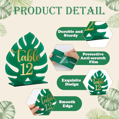 Palm Leaf Theme Wedding Acrylic Table Number 1-20 with 20Pcs Stands, 5"x7" Table Centerpiece Decor for Indoor Outdoor Tropical Safari Jungle Hawaiian Wedding Bridal Shower Anniversary - Image 4