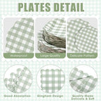 Funnymoom 400 Pcs Gingham Party Supplies for 50 Guests Green and White - Image 3