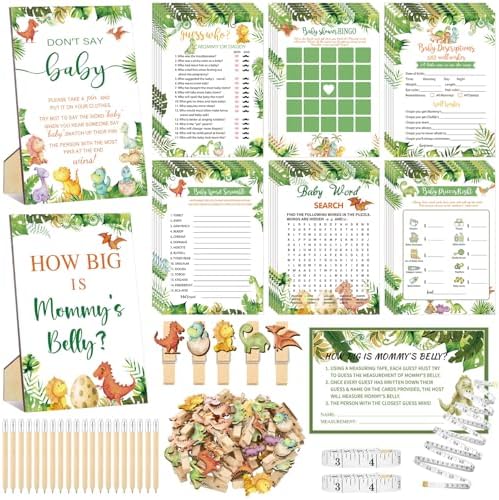 Funnymoom 426 Pcs Dinosaur Baby Shower Games Set, 8 Activities Bingo by Funnymoom