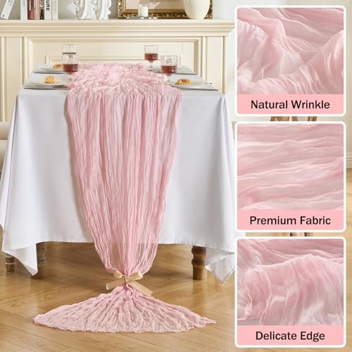 Fanami 6 Pack Cheesecloth Table Runner -10FT Blush Pink Boho Gauze Cheese Cloth Table Runner 120 Inches Long Rustic Sheer Fabric Centerpieces for Wedding Birthday Party Bridal Baby Shower Decorations - Image 3