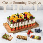Brown Wood 3 Tier Foldable Serving Tray for Cupcake Dessert Stand,Rectangular Farmhouse Stand Charcuterie Board Wedding Party Decorative Tray Decor - Image 6