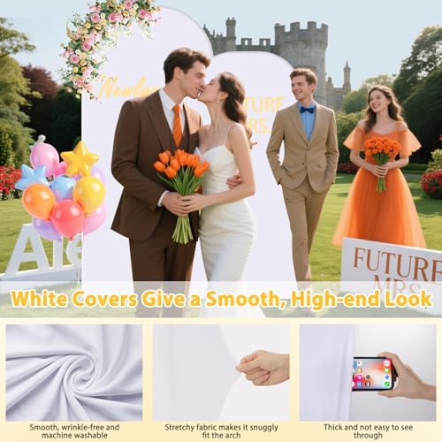 Metal Arch Backdrop Stand and Cover Set of 2, 7.2ft 6ft Gold Party Back drop Arch Stand with Spandex White Background Covers Balloon Garland Kit for Birthday Parties Wedding Ceremony Baby Shower Décor - Image 5