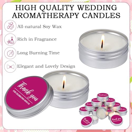 MTLEE 50 Pcs Fuchsia Hot Pink Thank You Candles Baby Shower Wedding Favors - Image 6