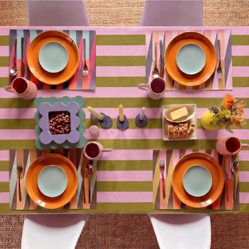 Tudomro Striped Tablecloth, Rectangle, Olive, Dusty Rose, 84'' X 60'' - Image 5