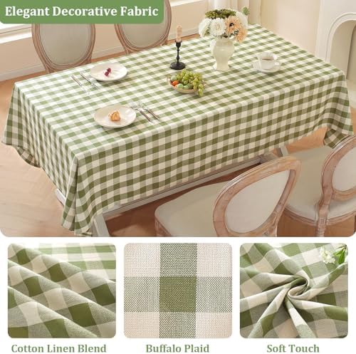 Laolitou Spring Green Gingham Tablecloth Rectangle Tables Checkered Buffalo Plaid Table Cloth Cotton Linen Farmhouse Tablecloths Washable Wrinkle Free for Baby Shower Picnic Kitchen, 60"x90" 6-8 Seats - Image 3