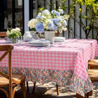 Moukeren Pink Gingham Ruffled Tablecloth Rectangular Cotton Linen - Image 4