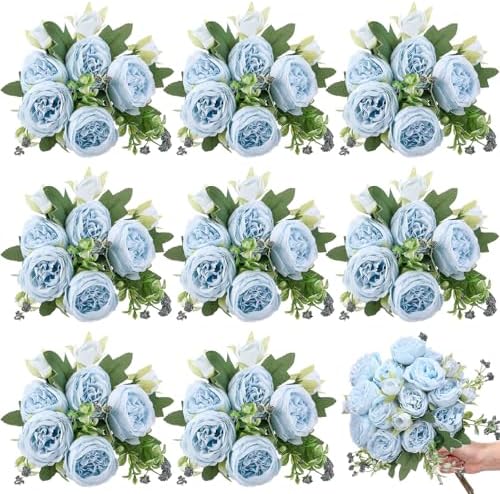 8 Bundles Artificial Peony Centerpiece Flowers,Blue by Yuxung