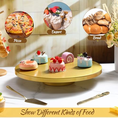 Wenqik 16 Inch Metal Gold Cake Stand with Cake Knife and Spatula, Round Dessert Table Display Stand Metal Dessert Tray Serving Platter for Party, Wedding, Birthday, Baby Shower, Anniversary - Image 4