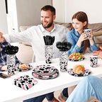 durony 350 Pieces Pink Cow Print Party Tableware Set Including Cowgirl Pink Cow Party Plates Cups Napkins Knives Forks Spoons Serves 50 for Baby Shower Farm Cow Party Decorations - Image 5