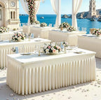Beige Table Cloth for 8 Foot Rectangle Tables Fitted Stretch Spandex Table Cover with Skirt 8ft Baby Shower Birthday Party Banquet Ruffle Beige Tablecloth Wedding Table Cloths Desk Skirt, 6 Pack - Image 2
