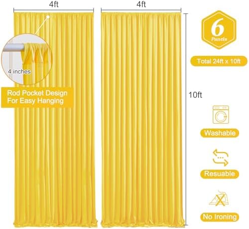 Yellow Backdrop Curtains-Wrinkle-Free Polyester Photography Drapes Party Curtain Background for Baby Shower Wedding Decorations- 24 X10FT (Yellow) - Image 3