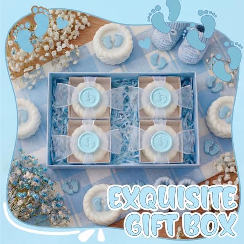 MTLEE 24 Pcs Baby Shower Candle Party Favors for Guests Blue Footprints Scented Candles with Bow Gift Box Ribbon Cute Feet Shaped Return Gifts Keepsakes for Baby Shower Gender Reveal Party Supplies - Image 6