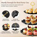 Lzerking Black Gold Dessert Stand Set 13PCS, 6 Tiered Cupcake Display Towers with 4 Serving Trays and 3 Tongs, Round & Square Dessert Holders for Wedding Birthday Graduation Baby Shower Decor - Image 5