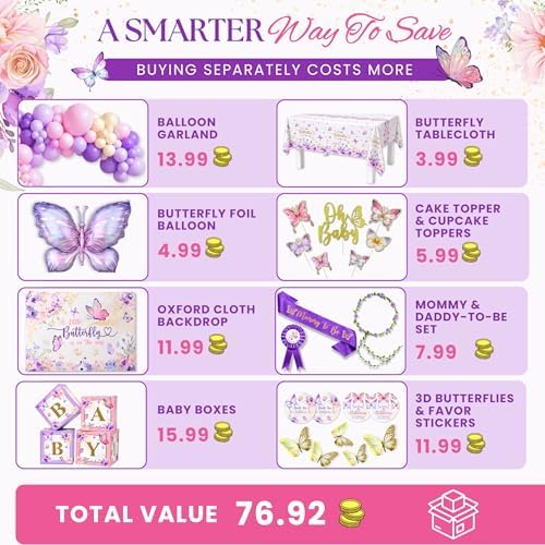 195 Pc Butterfly Baby Shower Decorations, A Little Butterfly Is On The Way - Image 5