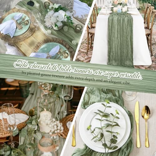 12 Pack Sage Green Cheesecloth Table Runners 21x120 Inch Boho Gauze Table Runner 10FT Long Rustic Sheer Green Table Runner for Baby Shower,Wedding,Party,Birthday,Home Table Decor - Image 6