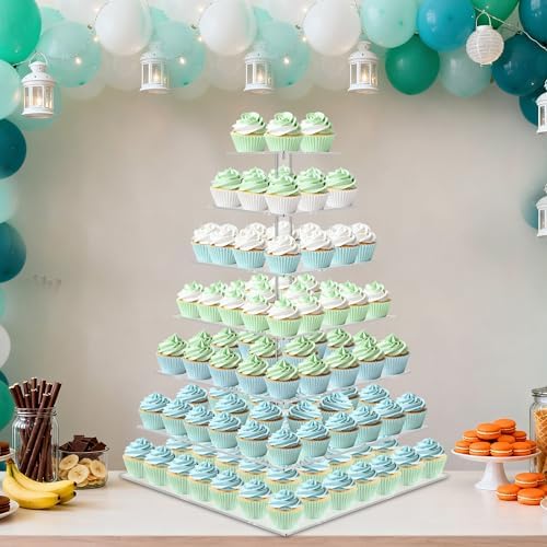weddingwish Cupcake Stand, 7 Tier Square Cupcake Stand for 160 Cupcakes, Acrylic Cupcake Tower Stand, Large Cupcake Display Stands, Tiered Cupcake Holder Stand for Birthday, Party, Baby Shower - Image 3