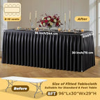 Black Polyester Table Cloths for Rectangle 8 Foot Tables, 2 Pack Wrinkle Free Tablecloths Stretchy Banquet Ruffle Fitted Table Cover Desk Skirt for Parties Wedding Birthday Baby Shower - Image 4