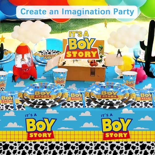 Boy Story Baby Shower Decorations, 25 Guests Includes Cardstock Plates Tableware | Tablecloth | Banner | Balloons | Cake Topper for It’s a Boy Story Baby Shower Themed Party Decorations (Pack of 3) - Image 7