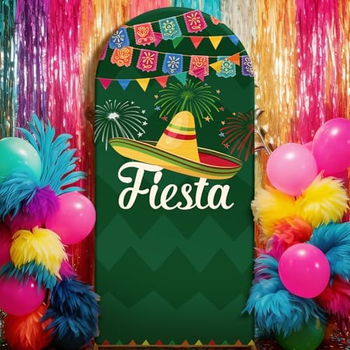 Chunful 3 Pcs Cinco de Mayo Fiesta Party Arch Backdrop Cover Mexican Photo Background Decor 2-Sided Round Top Mexican Cute Backdrop Arch Cover for Fiesta Party Decoration 6 ft/5 ft/4 ft (Green) - Image 5