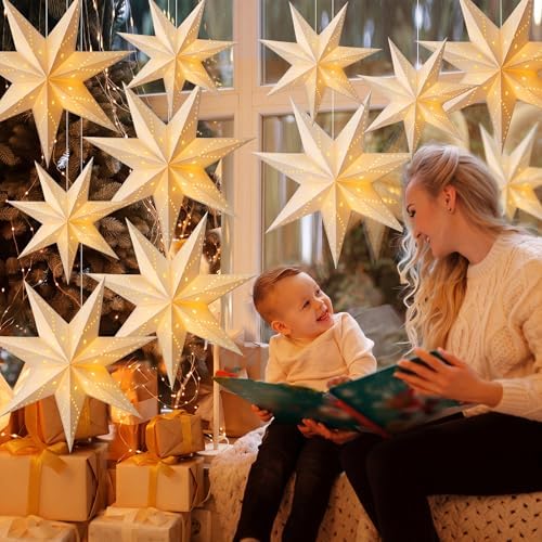 Youyole 12 Set Christmas Paper Star Lantern with Lights, 7 Pointed - Image 5