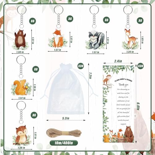 145 Pieces Woodland Baby Shower Favors for Guest Woodland Animals Ballpoint Pens and Keychains Party Favors Bulk Retractable Baby Shower Gifts Pens Gender Reveal Greeting Cards Souvenirs Prizes - Image 3