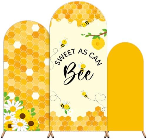 3Pcs Honey Bee Arch Backdrop Covers 4ft 5ft 6ft Bees Flower Honeycomb Arch Stand Covers Honey Bee Birthday Party Decoration Photo Background for Bees Birthday Baby Shower Wedding Party Supplies by partygreeting