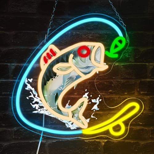 Fishing Neon Sign, Gone Fishing Led Neon Sign Light for Wall Decor Fish Hook Man Cave Light Up Sign Party Decorations for Gear Store Angler Teen Boy Dad Gift Dimmable USB Powered(13.8"*10.6") by Unknown