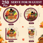 Pickmesh 250 Pcs Turkey Thanksgiving Party Decorations Autumn Harvest Paper Plates Napkins and Cups Give Thanks Disposable Tableware Set for Fall Thanksgiving Friendsgiving Party Supplies Serve 50 - Image 2