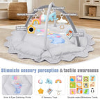 5-in-1 Baby Gym Play Mat with Cartoon Pattern, Extra Thick Plush Tummy Time Activity Gym with Hanging Toys, Sensory Development & Motor Skills Training Floor Mat, Elephant - Image 3
