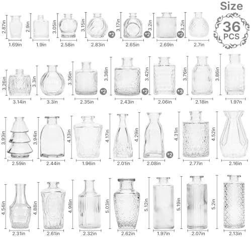 36 Pcs Bud Vases Set, Small Bud Vases in Bulk, Clear Glass Flower Vases, Multiple Shape Cute Vintage Bottles for Rustic Wedding Centerpieces, Table Decor, Party Decor, Baby Shower & Home Decor(Clear) - Image 2