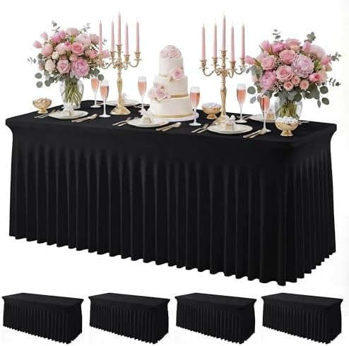 4Pack Black Spandex Tablecloth for 6FT Rectangle Table,Table Skirt by Baoszty