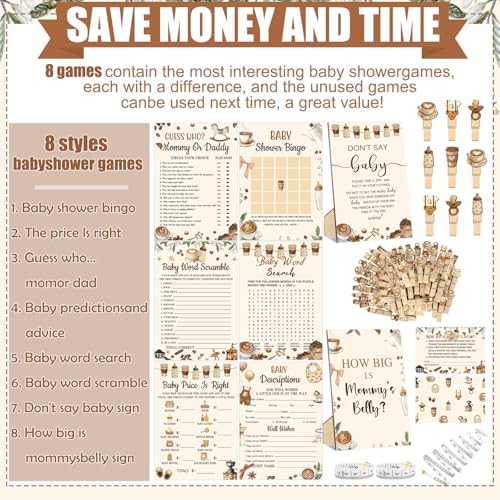 Funnymoom 426 Pcs Baby Shower Games Set Coffee Theme, 8 Activities - Image 4