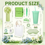 62Pcs Baby Shower Prizes for Guest Winners Handheld Fan Party Favor Set Thank You Gift with Plastic Tumbler,Notebooks,Hair Claw Gift Bags for Party Game Wedding Bridal Shower Favors (Green, 6 Sets) - Image 3