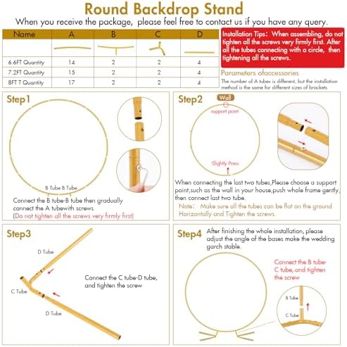 Nisoger 7.2FT Round Backdrop Stand, Circle Gold Balloon Wedding Arch Frame - Image 7