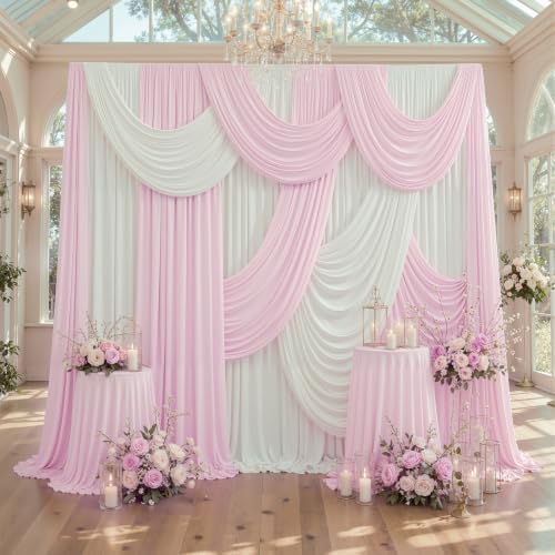 20×10ft Light Pink Curtains for Wedding Party Backdrop Decor-4 Panel 5×10ft - Image 4