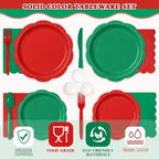 Red & Green 350-Piece Decagonal Paper Plates Party Set, Serves 50 - Image 5