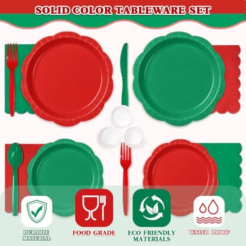 Red & Green 350-Piece Decagonal Paper Plates Party Set, Serves 50 - Image 5