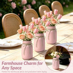 12 PCS 16oz Glass Mason Jars Flower Vases for Centerpieces, Pink - Image 7