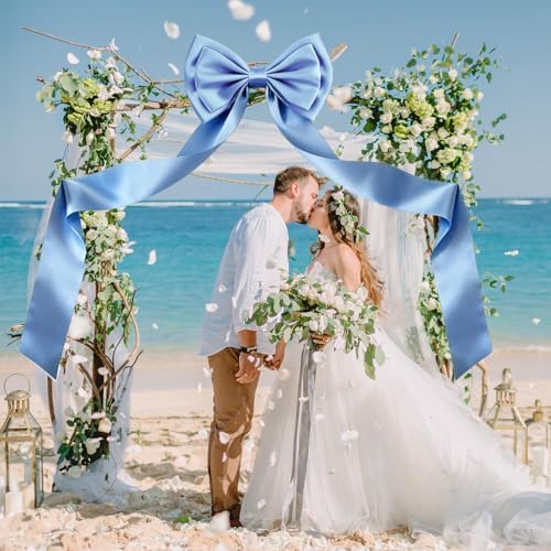 Giant Bow Decoration 75x18 Inch, Big Bow for Backdrop with 10 Pcs Satin Ribbon Bows, Large Satin Decorative Bows for Wedding Birthday Party Baby Shower Room Supplies(Blue) - Image 4