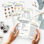 Hadley Designs 50 Greenery Baby Prediction And Advice Cards, Trivia Games, etc, 25 Love or Labor, Boobs Or Baby Butts Game - 6 Double Sided Cards Baby Shower Games Funny, Baby Shower Party Supplies - Image 2