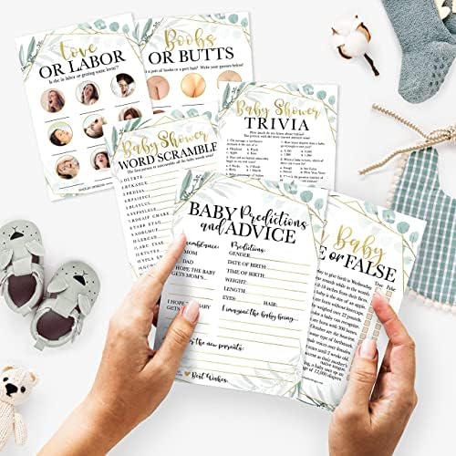Hadley Designs 50 Greenery Baby Prediction And Advice Cards, Trivia Games, etc, 25 Love or Labor, Boobs Or Baby Butts Game - 6 Double Sided Cards Baby Shower Games Funny, Baby Shower Party Supplies - Image 2