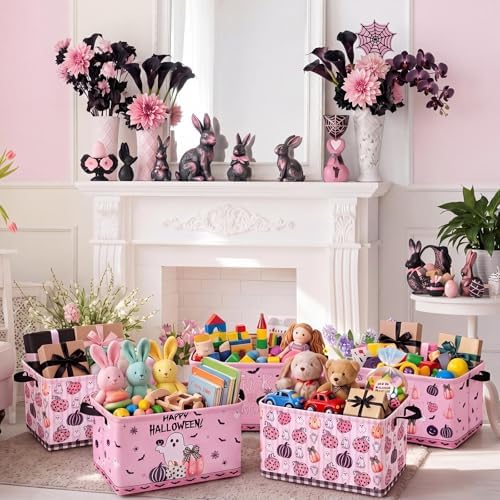 CHENGU 6 Pcs Halloween Storage Bins Collapsible Pink Ghost Storage Baskets - Image 5
