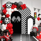 FYSUIMU 3 Pcs Race Car Arch Backdrop Covers Black White Checkered Flag Racing Track Stretchy Spandex Arch Stand Fabric Cover for Racer Birthday Baby Shower Fast Party Decoration (4ft/5ft/6ft) - Image 5