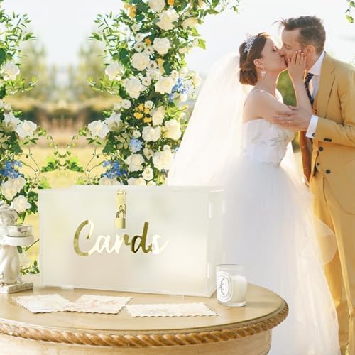 OurWarm Frosted Acrylic Wedding Card Box with Lock, Large Gift Card Box for Wedding Reception with Slot and String Light - Image 4