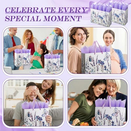 FunooFuno 10 Set 13" Extra Large Purple Butterfly Gift Bag Set Gift - Image 6