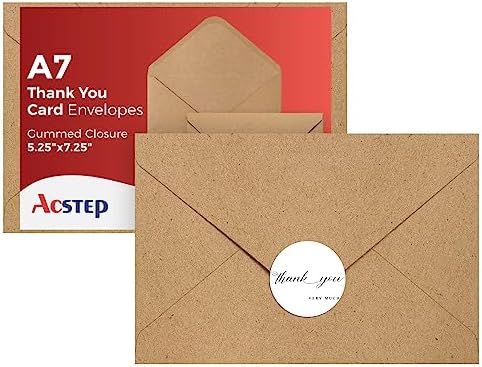ACSTEP 2400PACK Kraft 5X7 Envelopes,Brown A7 Envelopes Self Seal for Weddings, Invitations, Photos, Postcards, Greeting Cards Mailing,Baby Shower, Graduation With Thank You Stickers by ACSTEP