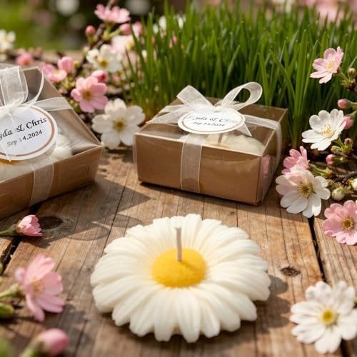 Giftsupstore Wedding Favors for Guests Bulk – 75 Set Elegant Daisy Flower Candles – Custom Bridal Shower Gifts, Baby Shower, Personalized Bachelorette Party Candle Favors, Unique Handmade Floral Decor - Image 3
