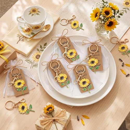 Ecation 36 Pack Sunflower Keychain Party Favors, Tags and Organza Bags - Image 4