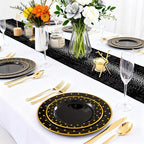 DaYammi 200Pcs Gold and Black Plastic Plates with Gold Silverware for Party - Image 5